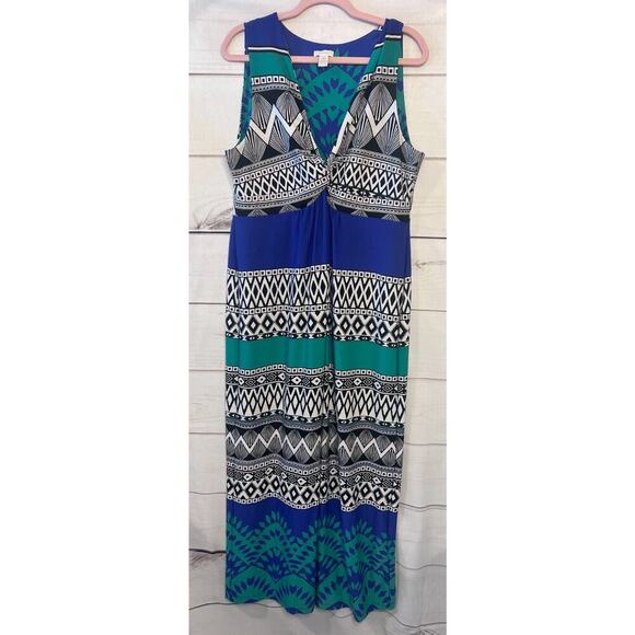 Chico's Maxi Dress Size 3 (16/18) EUC Black White Green Blue - Picture 1 of 5